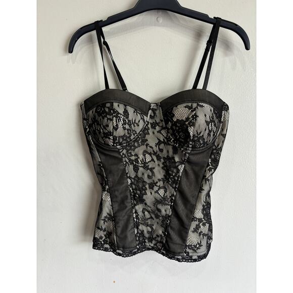 Charlotte Russe Black Lace Corset Top Womens sz Medium Whimsy Goth Y2K Fairy - Picture 2 of 4
